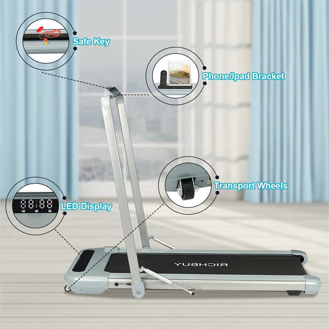 2 in 1 6km/h Electric Treadmill Remote Control Motorized Folding Running Machine Walking Pad Fitness Equipment For Home Office
