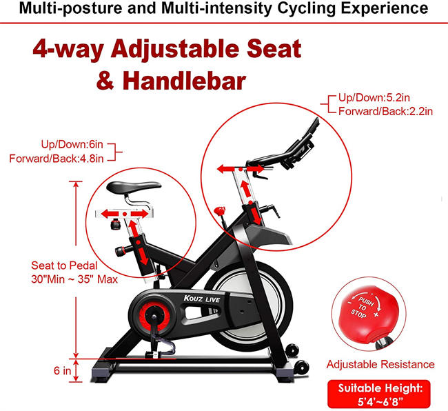 KOUZ LIVE Exercise Bikes Magnetic Resistance, Indoor Stationary Bikes for Home Workout, Quiet Belt Drive with LCD Monitor & Professional Seat & Ipad Mount, 330lb Capacity Cycling Bike   