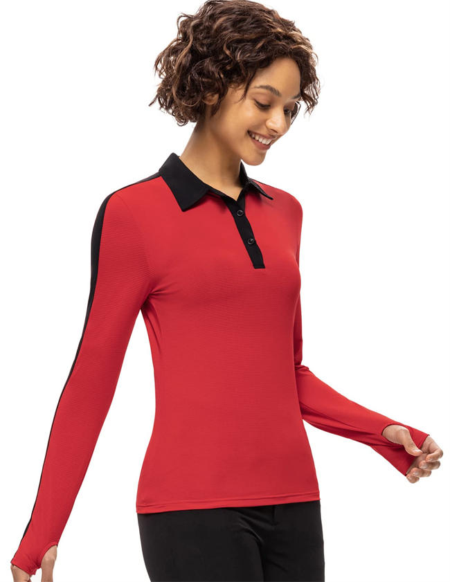 ACK SMITH Women Long Sleeve Golf Polo Shirts Lightweight Moisture Wicking Shirts UPF 50+ Tennis Shirts with Buttons