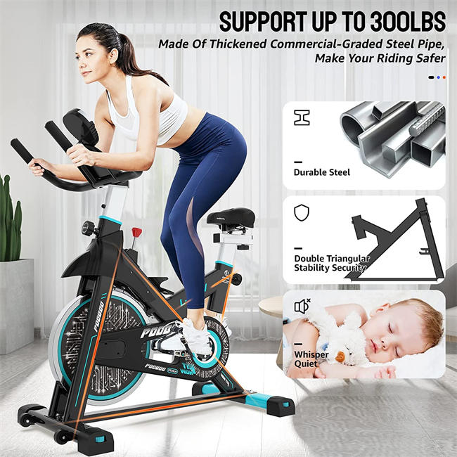 pooboo Magnetic Resistance Indoor Cycling Bike, Belt Drive Indoor Exercise Bike Stationary LCD Monitor with Ipad Mount ＆Comfortable Seat Cushion for Home Cardio Workout Cycle Bike Training 2022 Upgraded Version