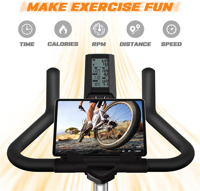 Indoor Cycling Bike Stationary - Exercise Bike for Home Gym with Comfortable Seat Cushion, Silent Belt Drive, iPad Holder