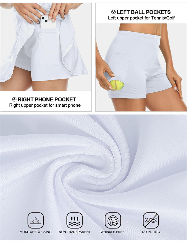 Women Tennis Dress with Shorts Zip Up Quick Dry Sleeveless Pockets Golf Workout Dresses
