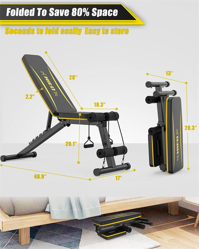 Adjustable Weight Bench for Full Body Exercise, Foldable Strength Training Bench Press with Resistance Bands for Home Gym & Body Workout Newly Upgraded