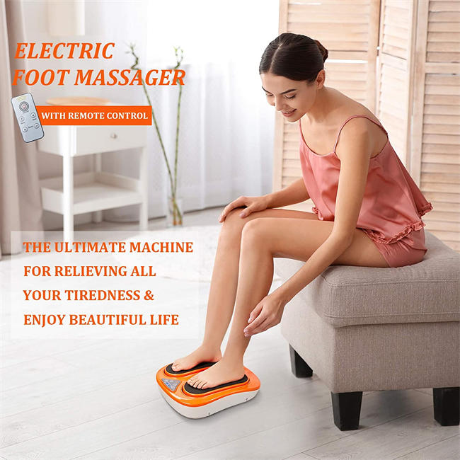 Foot Massager Machine with Remote Control, Adjustable Vibration Speed Electric Foot Massager-Shiatsu Deep Kneading, Increases Blood Flow Circulation Foot and Leg Massager (Orange)