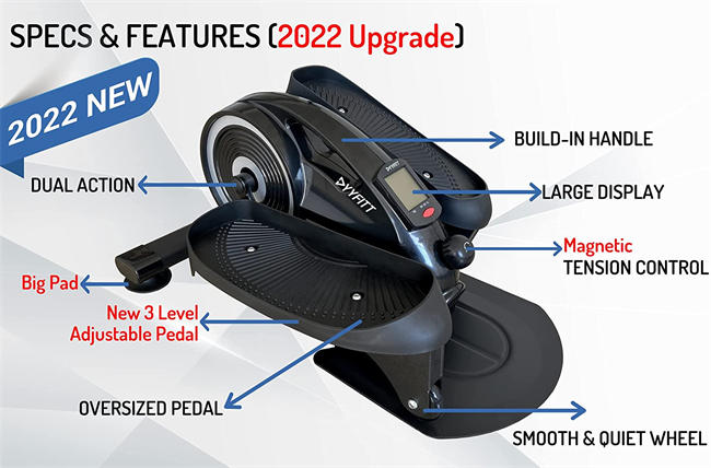 Under Desk Elliptical Machine for Home Office, Seated Pedal Exerciser with Silent Magnetic Resistance, 2-in-1 Elliptical Trainer with Big Display and Oversized Adjustable Pedals