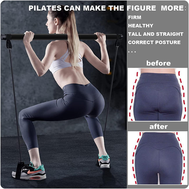 Pilates Bar Kit with Resistance Bands for Women & Men Home Gym Workout 3-Section Yoga Pilates Kit for Full Body Shaping