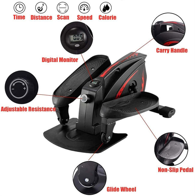 Mini Elliptical Machine Under Desk Elliptical Bike Display Monitor and Adjustable Resistance Whisper Quiet Mini Seated Exercise Equipment for Home Office Workout