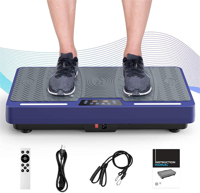 Exercise Machine, Whole Body Workout Vibration Fitness Platform with Loop Bands LED Light Speaker, Home Fitness Training Equipment for Weight Loss Blue