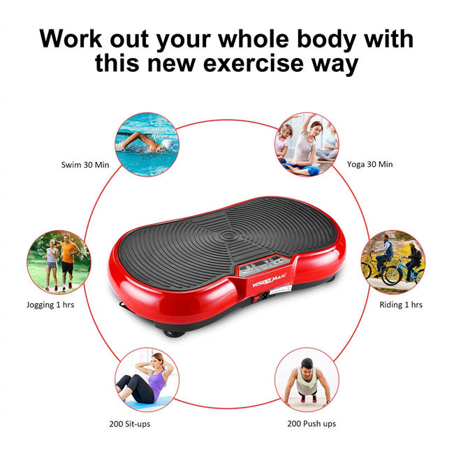 Vibration Plate Exercise Machine, Whole Body Workout Vibration Fitness Platform with Dual Motor Oscillation， Remote Control and Resistance Bands for Weight Loss Toning
