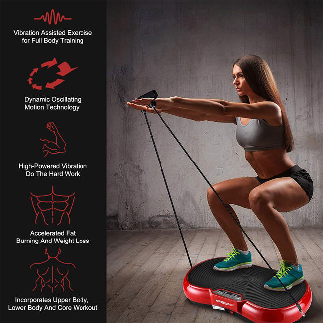 Vibration Plate Exercise Machine, Whole Body Workout Vibration Fitness Platform with Dual Motor Oscillation， Remote Control and Resistance Bands for Weight Loss Toning