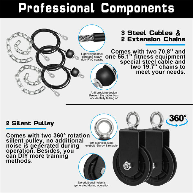 Weight Cable Pulley System Gym, SERTT Upgraded Cable Pulley Attachments for Gym LAT Pull Down, Biceps Curl, Tricep, Arm Workouts - Weight Pulley System Home Gym Add On Equipment