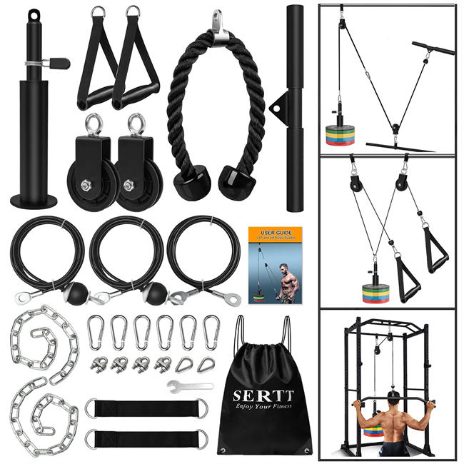 Weight Cable Pulley System Gym, SERTT Upgraded Cable Pulley Attachments for Gym LAT Pull Down, Biceps Curl, Tricep, Arm Workouts - Weight Pulley System Home Gym Add On Equipment