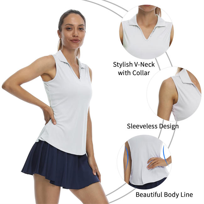 Women Sleeveless Polo Golf Shirts Quick Dry 50+ UV Protection V-Neck with Collar Lightweight Tennis Tank Tops