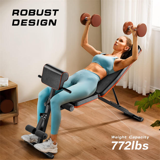 Adjustable Weight Bench for Full Body Workout, All-in-One Exercise Bench Supports up to 772lbs, Foldable Flat, Incline, Decline Workout Bench with Two Exercise Bands for Home Gym, PCWB01 Upgraded Version