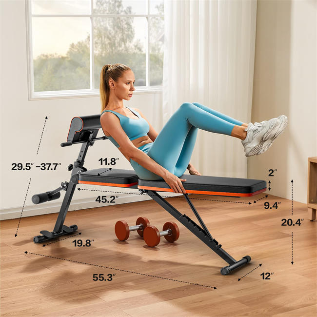 Adjustable Weight Bench for Full Body Workout, All-in-One Exercise Bench Supports up to 772lbs, Foldable Flat, Incline, Decline Workout Bench with Two Exercise Bands for Home Gym, PCWB01 Upgraded Version