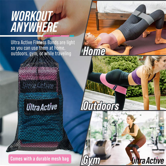 Resistance Bands Fabric for Legs and Butt, Booty Bands Non Slip Workout Bands, Exercise Bands, Home Exercise Bands, Hip Resistance Bands - Includes Mesh Bag and Cooling Towel