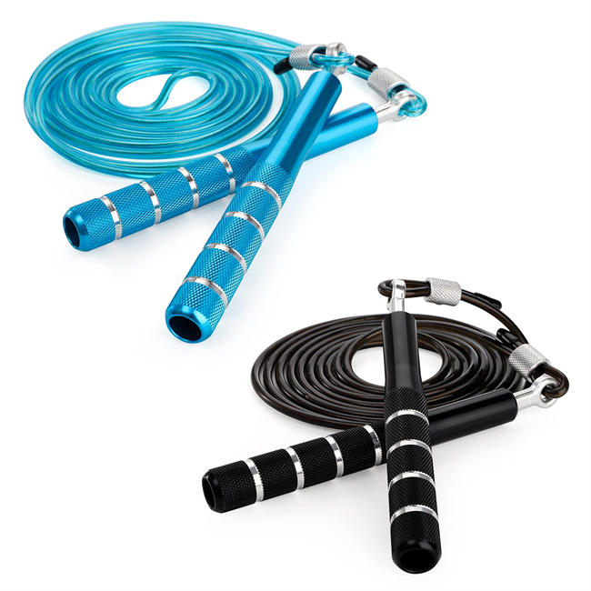 2 Pack Jump Rope, Speed Jumping Rope for Training Fitness Exercise, Adjustable Skipping Rope for Men, Women and Kids ( Black and Blue )