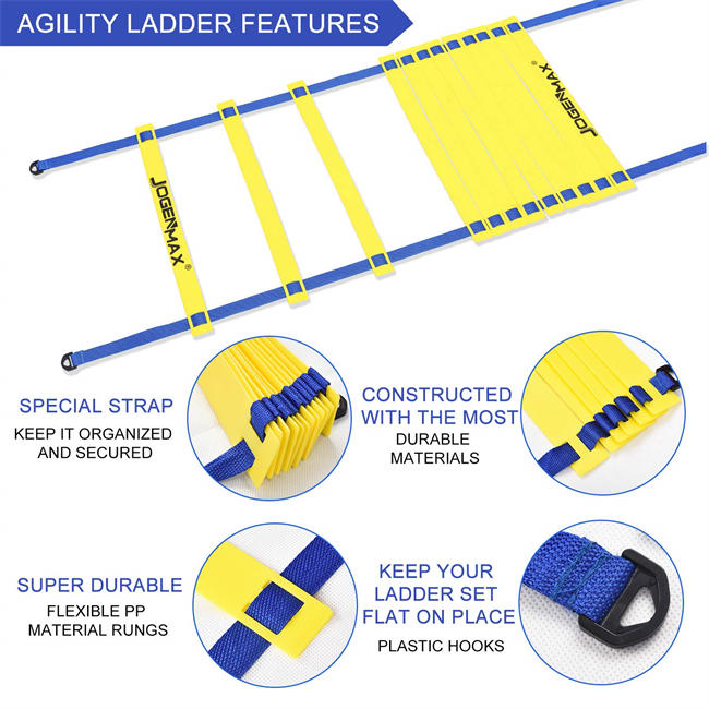 Speed & Agility Training Set - Includes Resistance Parachute, Agility Ladder, 4 Adjustable Hurdles, 12 Disc Cones, Leg Resistance Tube and Stretching
