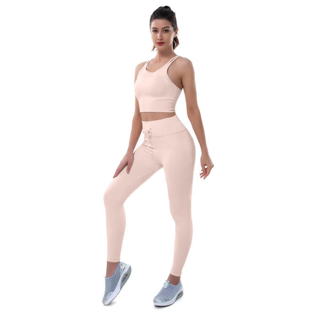 Women 2 Piece Yoga Running Fitness Outfits Seamless Exercise Sportswear Legging Crop Top Gym Clothes