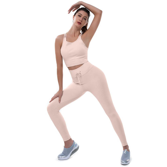 Women 2 Piece Yoga Running Fitness Outfits Seamless Exercise Sportswear Legging Crop Top Gym Clothes