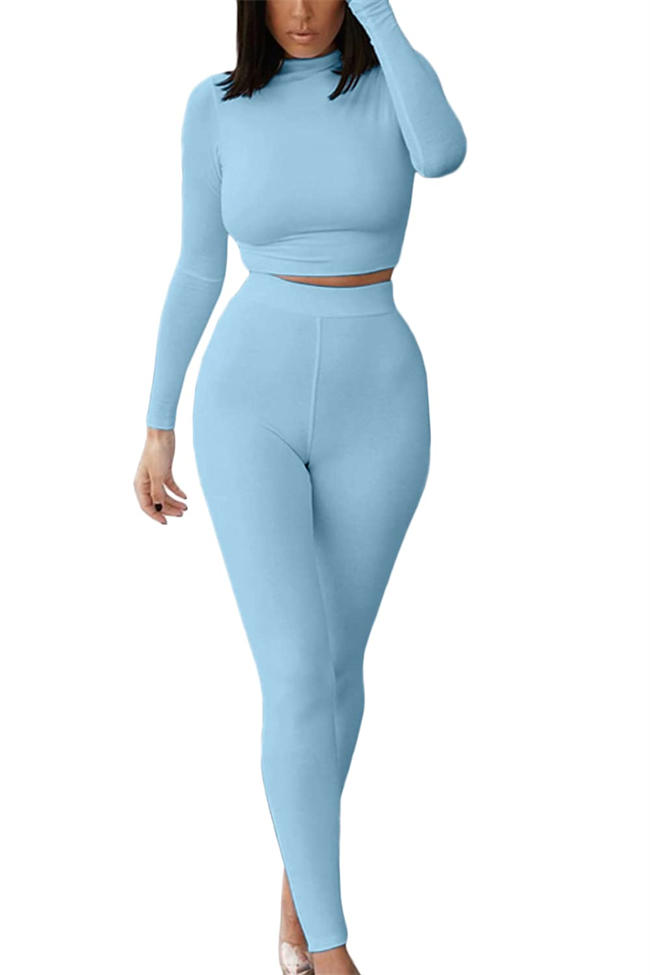 Women Casual 2 Piece Outfits Sexy Bodycon Long Sleeve Crop Top with Long Pants Tracksuit Set Jumpsuits