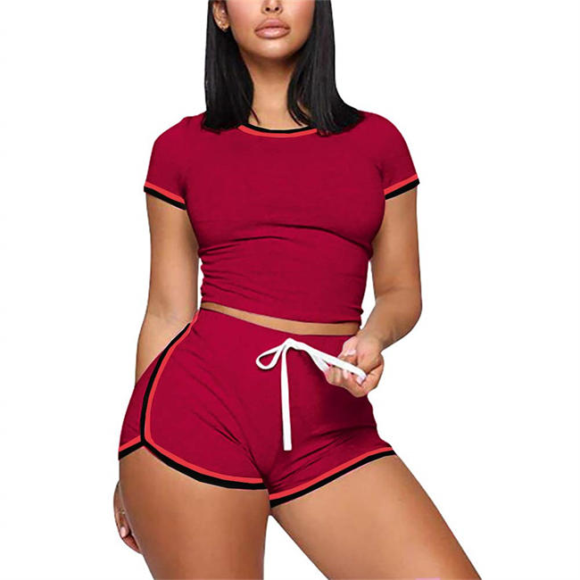 Women Two Piece Outfits Summer Solid Bodycon Shorts Pant Set Tracksuit Sports Shirt Shorts Jogger Sportswear Set Activewear