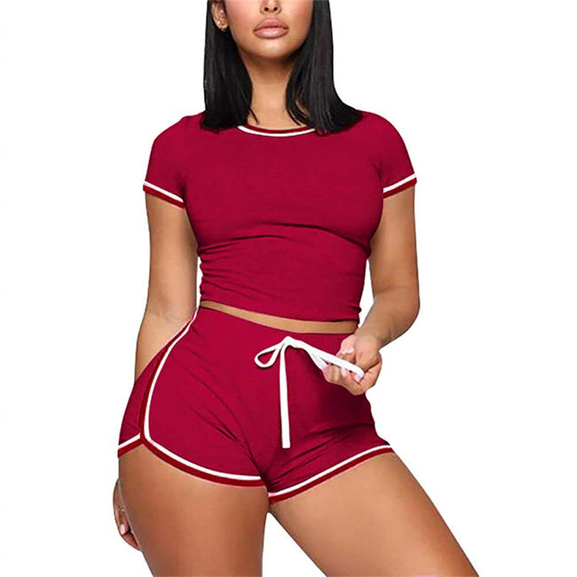 Women Two Piece Outfits Summer Solid Bodycon Shorts Pant Set Tracksuit Sports Shirt Shorts Jogger Sportswear Set Activewear