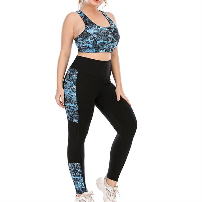 Women Plus Size 2 Piece Tracksuit Set with Bra Yoga Fitness Clothes Exercise Sportswear Gym Clothes