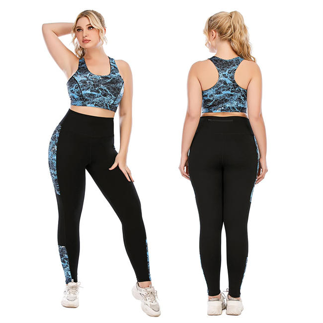 Women Plus Size 2 Piece Tracksuit Set with Bra Yoga Fitness Clothes Exercise Sportswear Gym Clothes