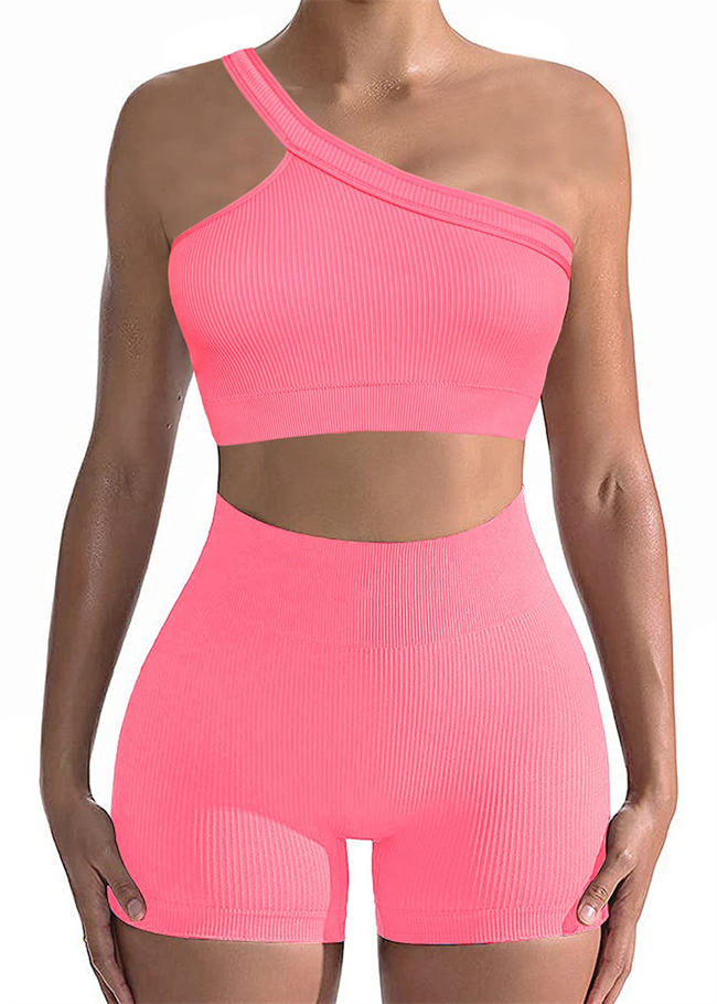 Two Piece Workout Set for Women, Sexy One Shoulder Matching Crop Tank Top Set Outfits for Women
