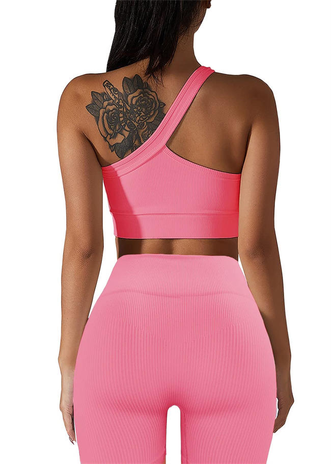 Two Piece Workout Set for Women, Sexy One Shoulder Matching Crop Tank Top Set Outfits for Women