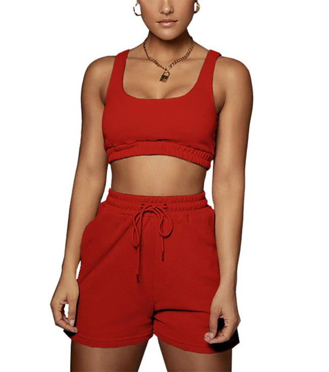 Womens Sexy 2 Piece Outfits Sets Sleeveless Tank Crop Tops High Waisted Drawstring Shorts Active Tracksuits