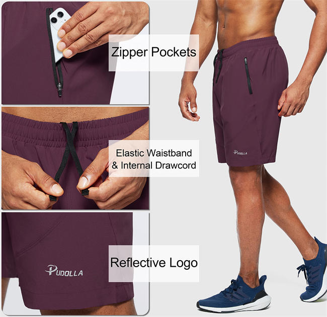 Men Workout Running Shorts Lightweight Gym Athletic Shorts for Men with Zipper Pockets