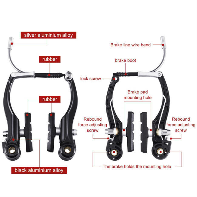 Complete Bike Brake Set, Black Front and Rear Bike MTB Brake Inner and Outer Cables and Lever Kit Includes Callipers Levers Cables Black