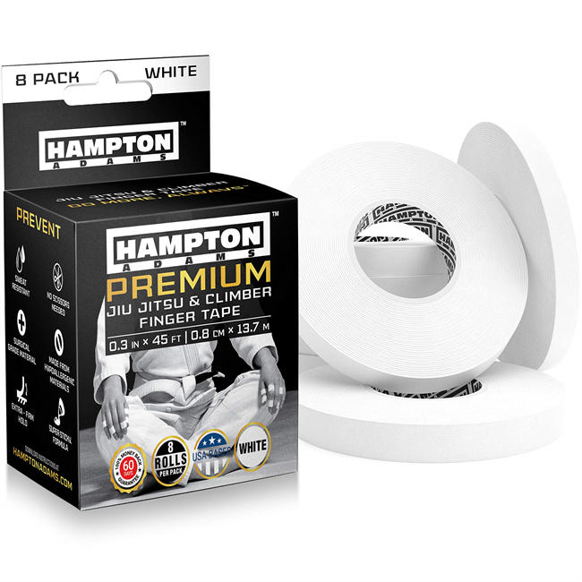 (8 Pack) White Finger Tape - Athletic Tape | 0.3” x 45 Feet - for Rock Climbing, BJJ Jiu Jitsu, Grappling, MMA, Crossfit and Martial Arts by Hampton Adams