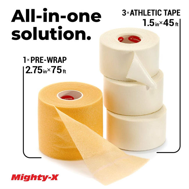 White Athletic Tape + PreWrap - 4 Pack - Easy to Tear with No Sticky Residue - Used as: Ankle Tape, Climbing Tape, Boxing Tape - Sports Tape Athletic - 1.5in x 45ft