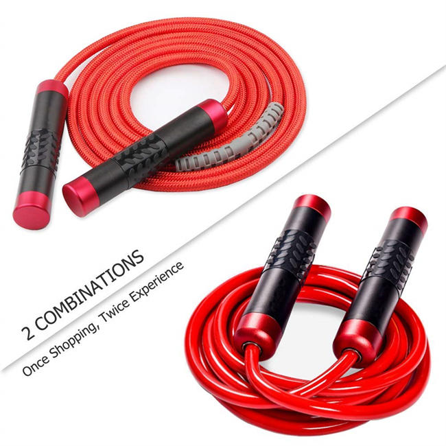 Redify Weighted Jump Rope for Workout Fitness(1LB), Tangle-Free Ball Bearing Rapid Speed Skipping Rope for MMA Boxing Weight-loss,Aluminum Handle Adjustable Length 9MM Fabric Cotton+9MM Solid PVC Rope