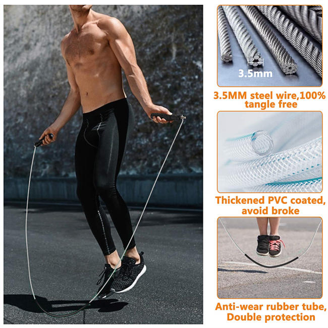 Weighted Jump Rope, PVC Coated, Comfortable Non-Slip Grip, Detachable Rope, Adjustable Cable, Wear-Resistant Tube Sleeve, Lightweight Portable Convenient, Suitable for Men Women Fitness Exercise Workout Gym Boxing