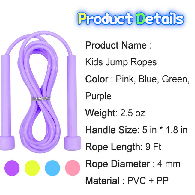 Jump Rope for Kids, 4 Pack Soft Durable PVC Kids Skipping Rope Adjustable Length Jumping Skip Ropes for Boys, Girls, Children, Students Outdoor Sport Exercise Fitness Weight Loss