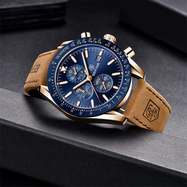 Classic Fashion Elegant Chronograph Watch Casual Sport Leather Band Mens Watches 5140L