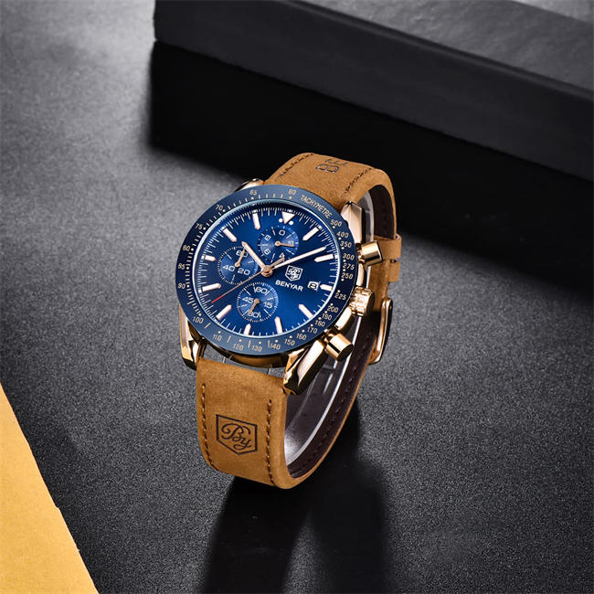 Classic Fashion Elegant Chronograph Watch Casual Sport Leather Band Mens Watches 5140L