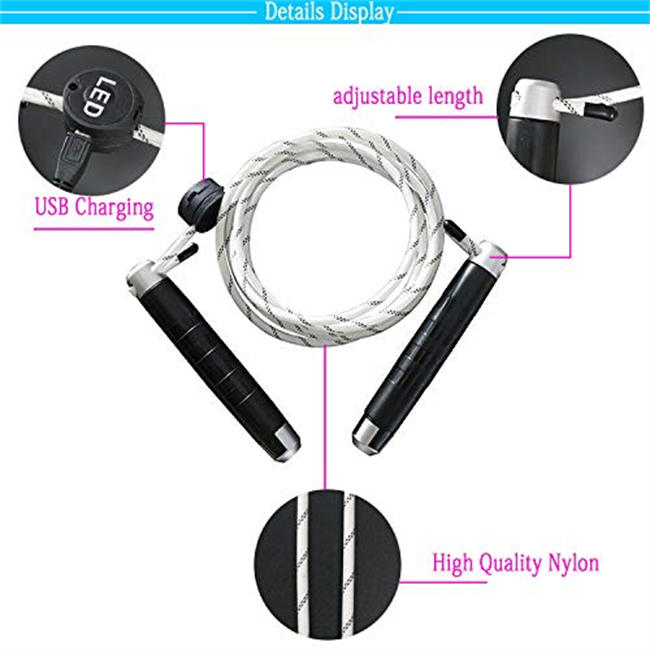 LED Jump Rope USB RECHARGEABLE for ADULTS and KIDS - Adjustable Size