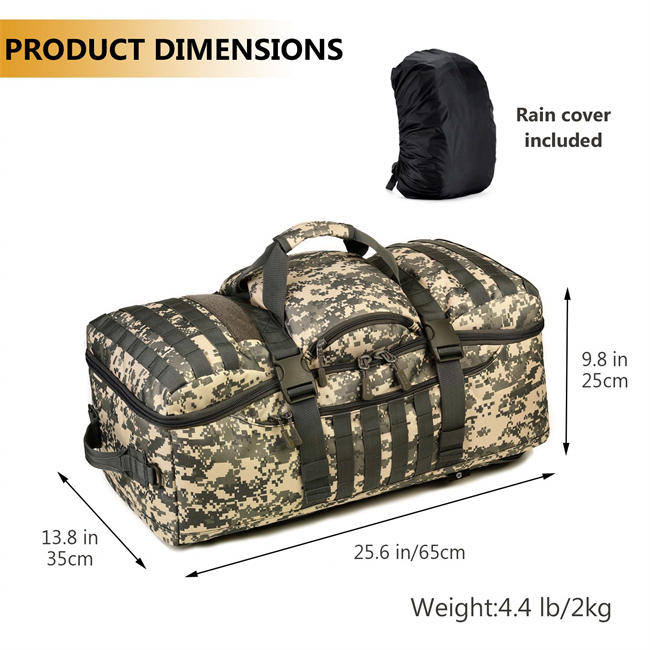 Tactical Travel Backpack 60L Military MOLLE Duffel Bag (Rain Cover & Patch Included)