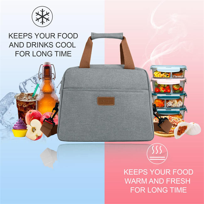 Lunch Bags for Women Adult Insulated Lunch Box with Shoulder Strap Reusable Lunch Tote bag for Work School Travel and Outdoor(Gray)