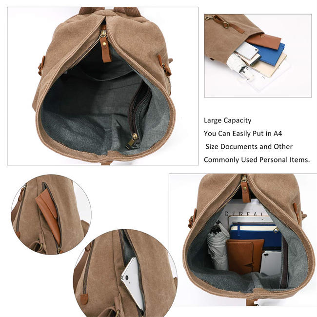 Canvas Vintage Backpack – Large Casual Daypack Outdoor Travel Rucksack Hiking Backpacks for Men Women (6882-Khaki)