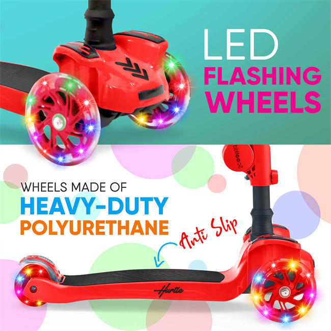 3 Wheeled Scooter for Kids - Stand & Cruise Child/Toddlers Toy Folding Kick Scooters w/Adjustable Height, Anti-Slip Deck, Flashing Wheel Lights, for Boys/Girls 2-12 Year Old 