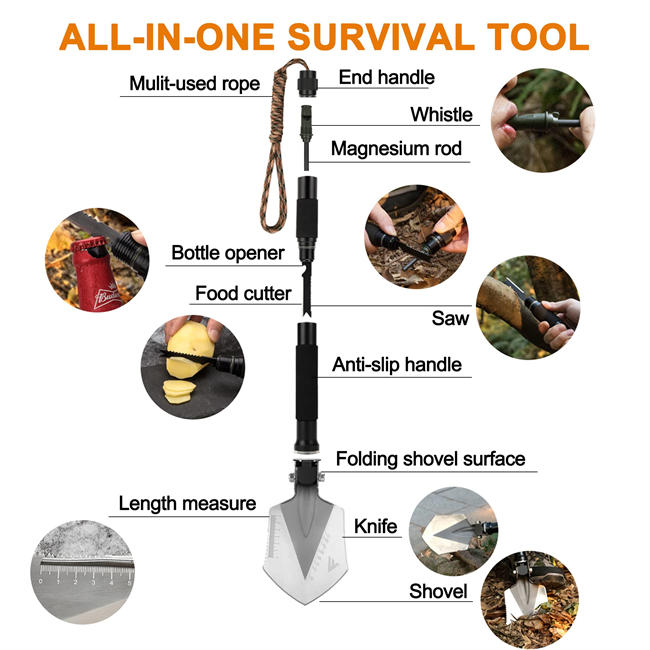 Military Folding Shovel Multitool (C1) - Portable Foldable Survival Tool - Entrenching Backpack Equipment for Hiking Camping Emergency Car - Gifts for Men Dad Husband, Fathers Day