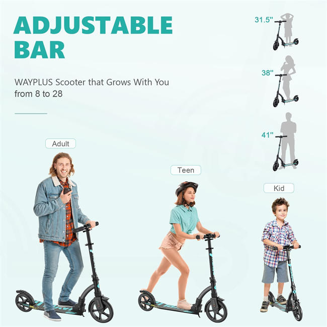 Kick Scooter for Teens & Adults. Max Load 240 LBS. Foldable, Lightweight, 9 Big Wheels, 4 Adjustable Level. Bearing ABEC9