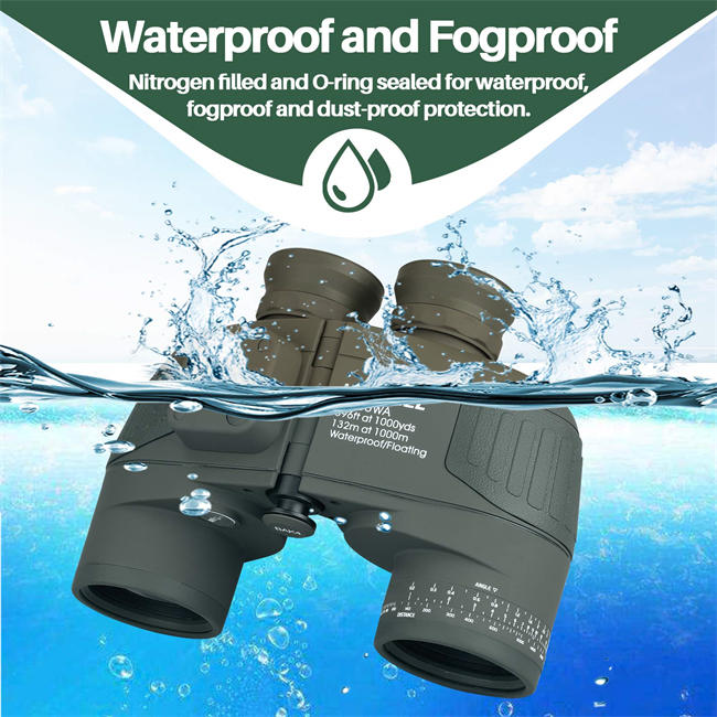 Marine Binoculars for Adults, 10X50 Rangefinder Compass Waterproof Fogproof with Low Light Vision BAK4 Prism FMC Lens Binocular for Birdwatching Boating Hunting and Navigation