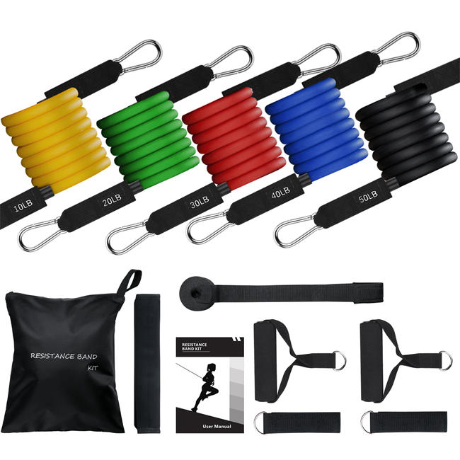 Resistance Band Set (12Pcs), 150lbs Resistance Bands, Workout Exercise Bands for Women and Men-5 Fitness Bands with Door Anchor, Handles, Legs Ankle Straps for Working Out, Training, Shape Body Home